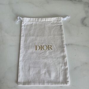 Dior White Dust Bag Small Drawstring Pouch Gold Logo Authentic